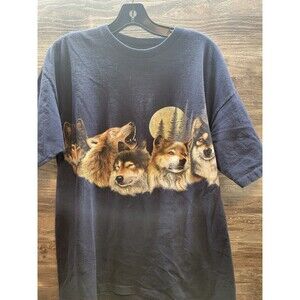 Vintage 90s Aop  howling wolves full moon wrap around single stitch shirt USA Xl